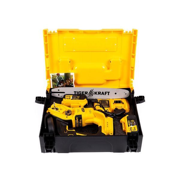 Акумуляторна пилка TigerKraft TPS90 PRO (21V 5Ah) Безщіткова пилка Тайгеркрафт з шиною 30см + 2АКБ для садових робіт TPS90 PRO фото