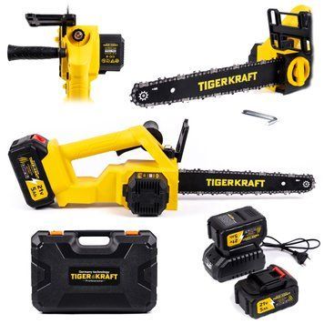 Акумуляторна ланцюгова пилка TigerKraft TPS31 PRO (21V 5Ah) Безщіткова пилка Тайгеркрафт з шиною 25см з 2АКБ для саду TPS31 PRO фото