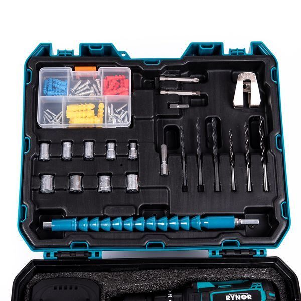 Бесщеточный аккумуляторный шуруповерт Rynor MS25 PRO (21V 4Ah) Ударный шуруповерт Райнор с набором насадок MS25 PRO фото