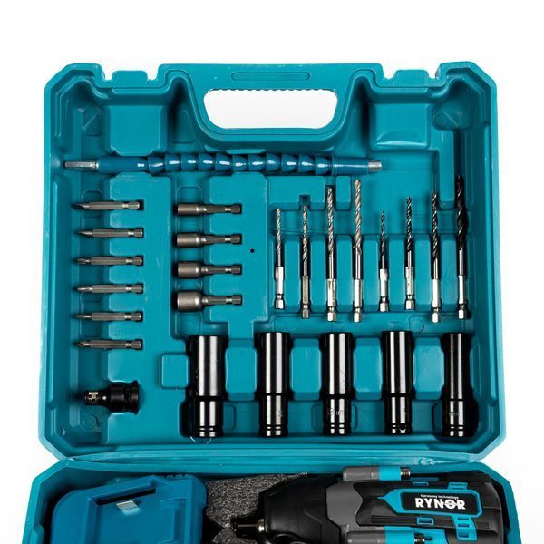 Ударный аккумуляторный гайковерт Rynor RX995 PRO (21V, 5Ah) Бесщеточный гайковерт Райнор 1000 Нм с набором оснастки RX995 PRO фото